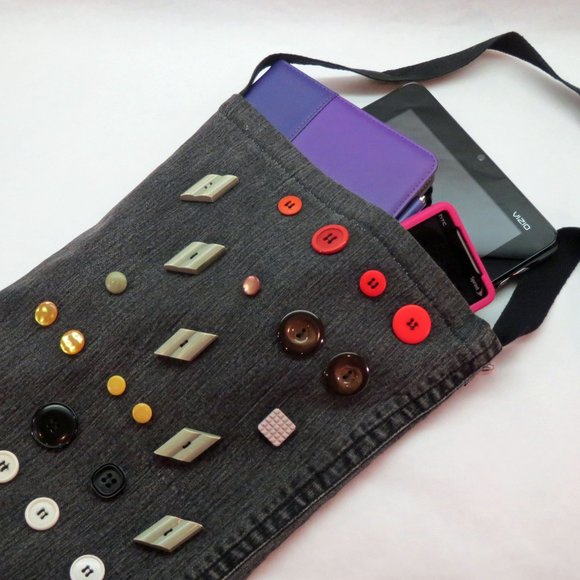 Handmade Black Denim Crossbody Bag – Dog Lover Gift - Upcycled & One of a Kind - Picture 1 of 6